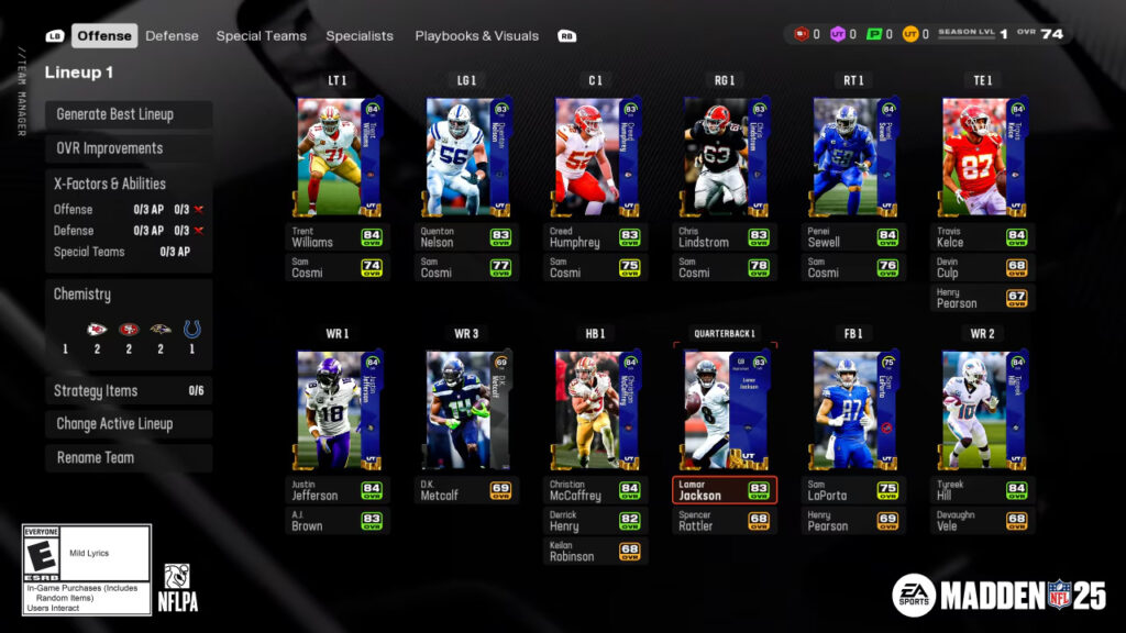 Madden NFL 25 Ultimate Team lineup