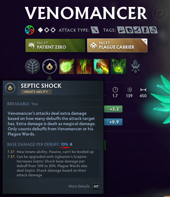 Dota 2 Venomancer's new Innate Ability, Septic Shock 