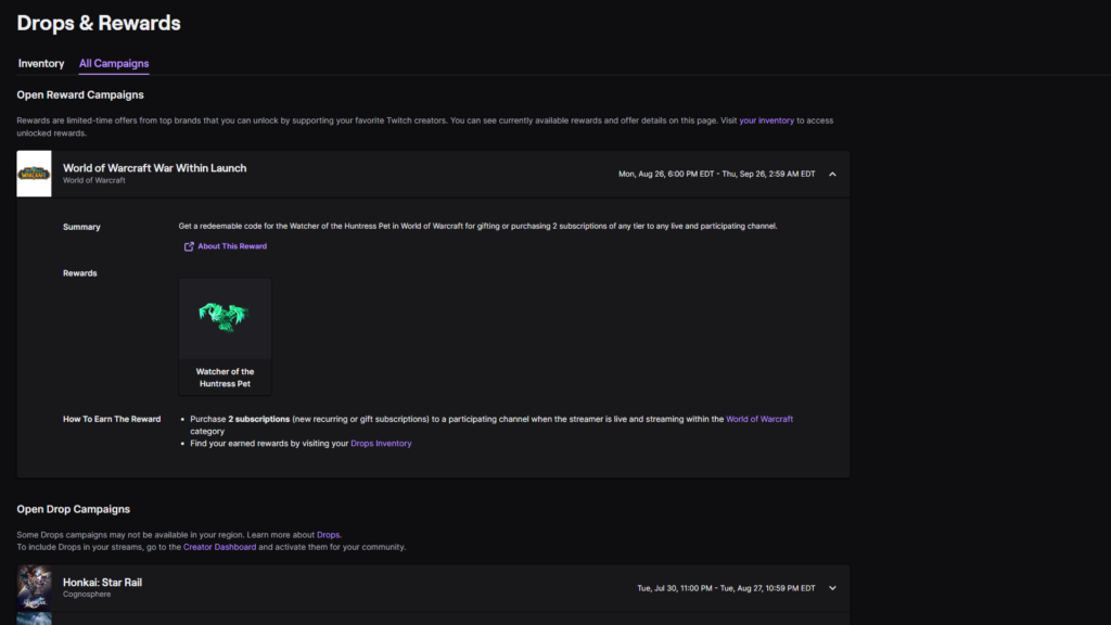Screenshot of the WoW Watcher of the Huntress pet