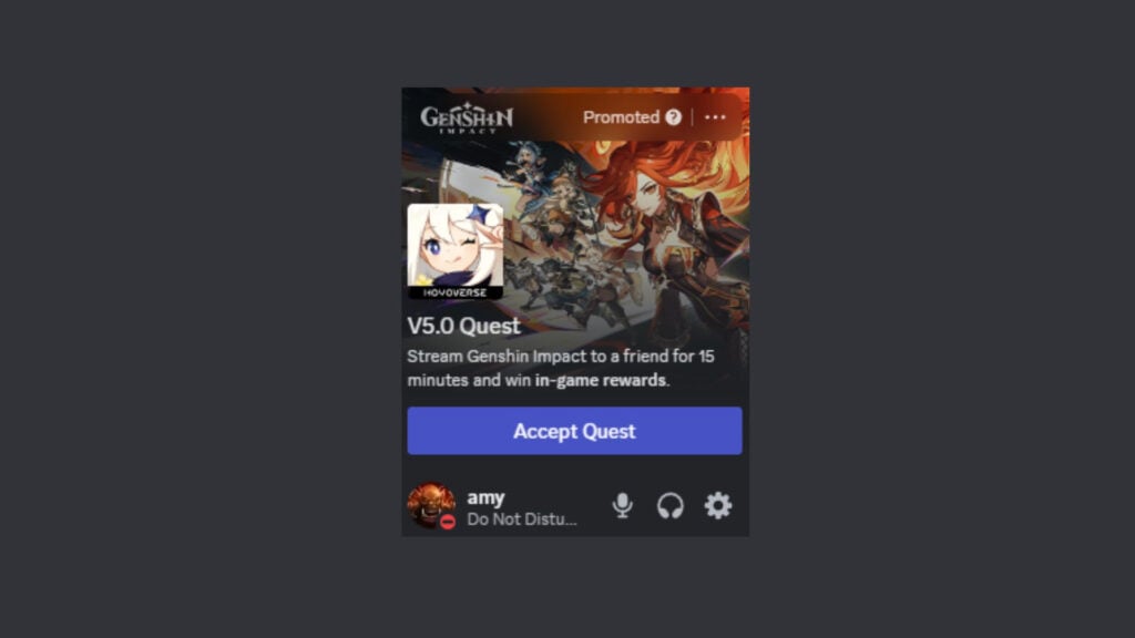Accepting the Genshin Impact Discord Quest