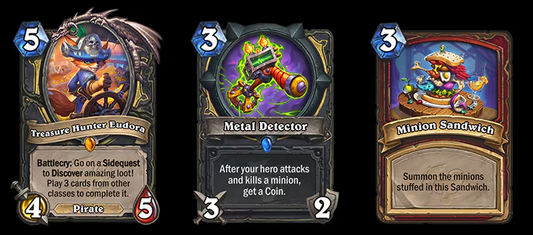 Treasure Hunter Eudora, Metal Detector, Ryecleaver's Minion Sandwich in Hearthstone