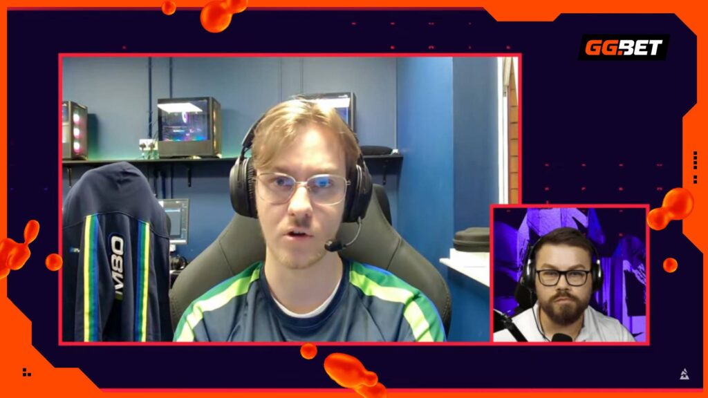 A screenshot from the stream of the CS2 esports tournament BLAST Premier: Fall Showdown 2024 — an interview of Elias "s1n" Stein for James Banks