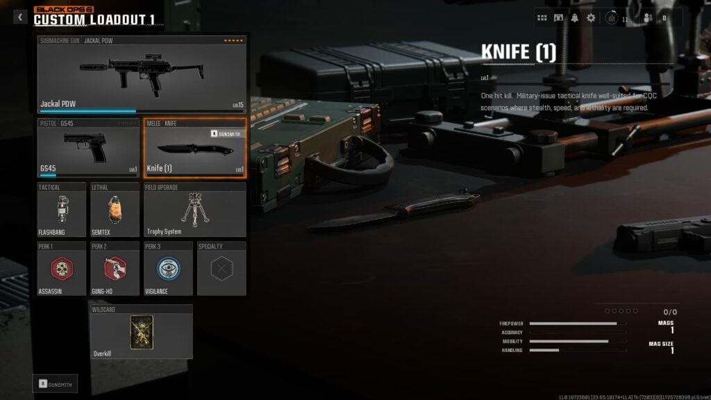 The knife category in a loadout in Call of Duty: Black Ops 6.