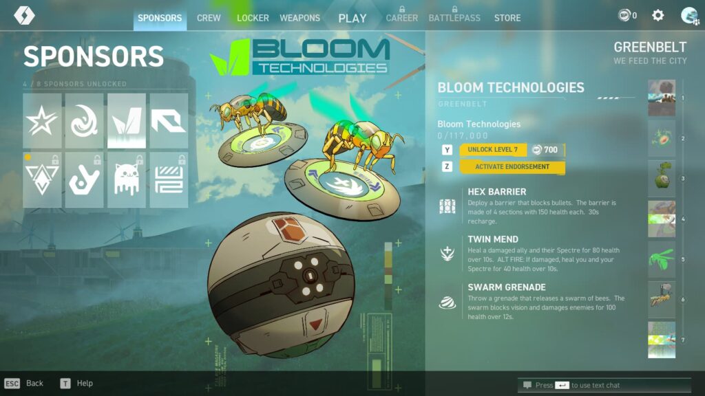 The Bloom Technologies sponsor in Spectre Divide.