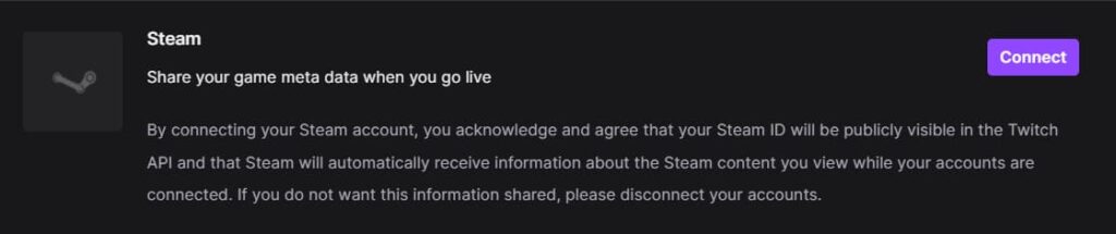 The area to connect your Steam to your Twitch account.