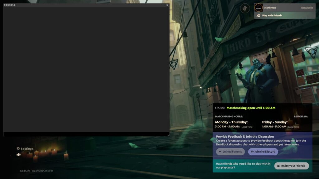 The console opened in Deadlock.