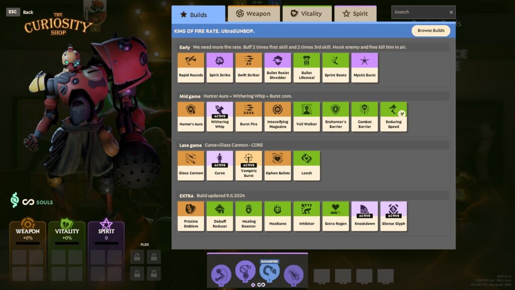 A look at the Builds tab in Deadlock.