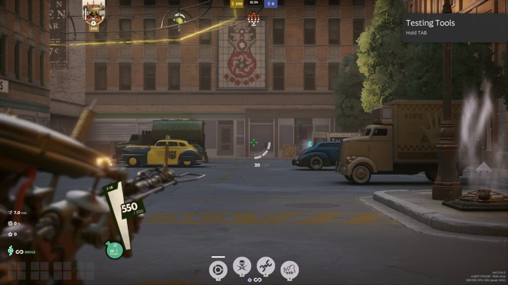 Seven with a simple crosshair that has a center dot in Deadlock.