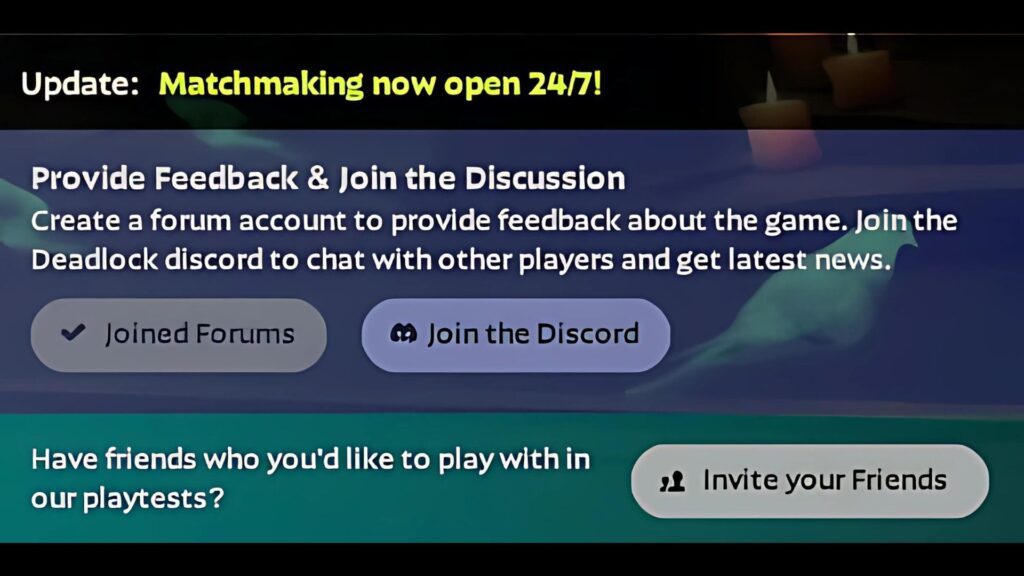 The info section of Deadlock where you can click the button to invite your friends.