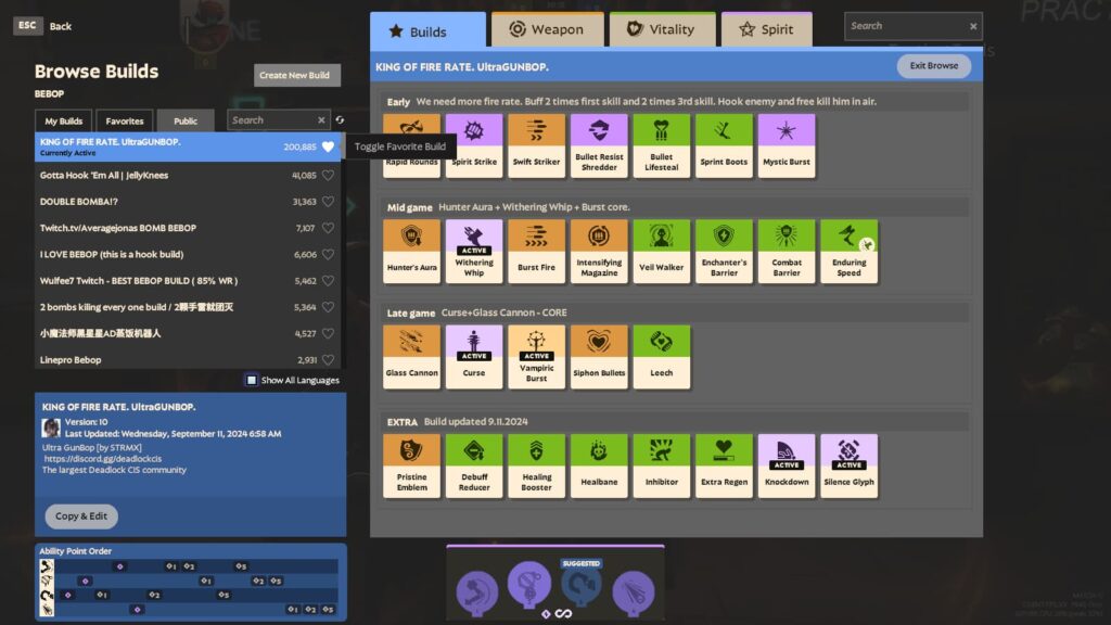 A public build with many likes and uses, that is favorited in Deadlock.