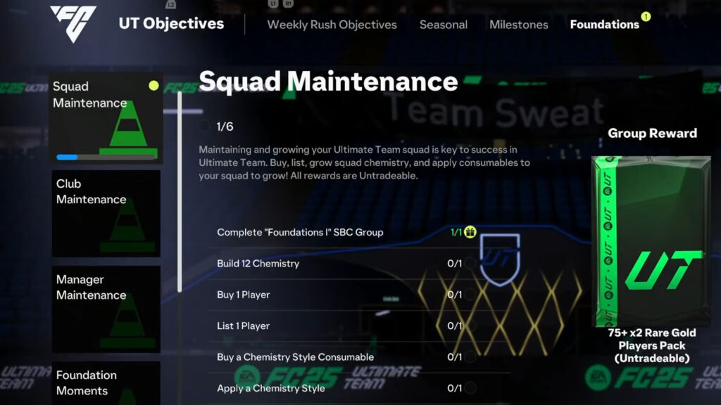 The page of EA FC 25 Ultimate Team objectives.
