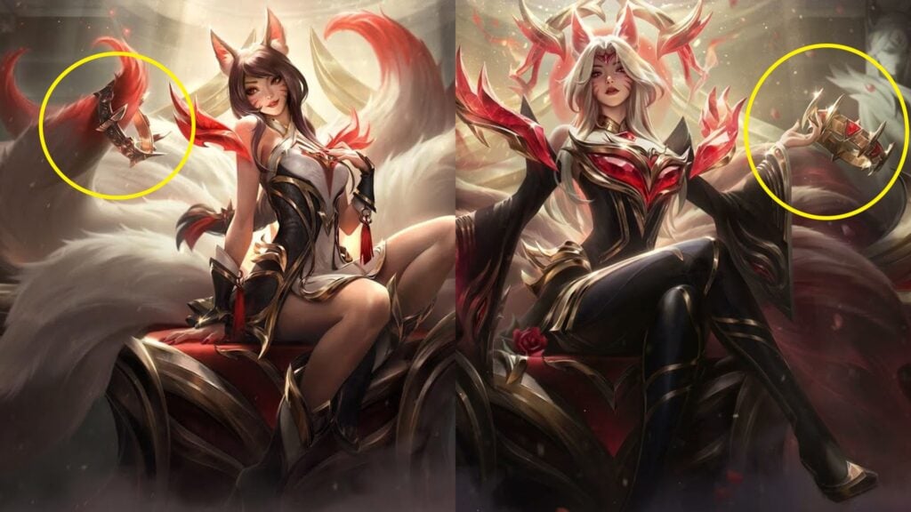 The splash art of Faker Hall of Legends Ahri skins, featuring crowns (image via esports.gg)