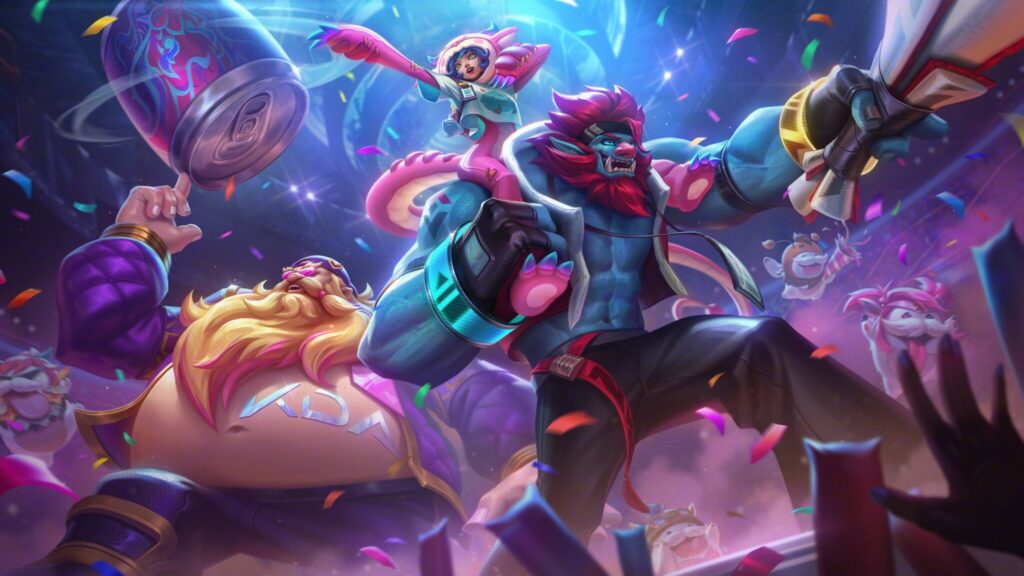Music Fan Gragas, Cosplay Fan Neeko, and Esports Fan Trundle splash art (image via League of Legends)