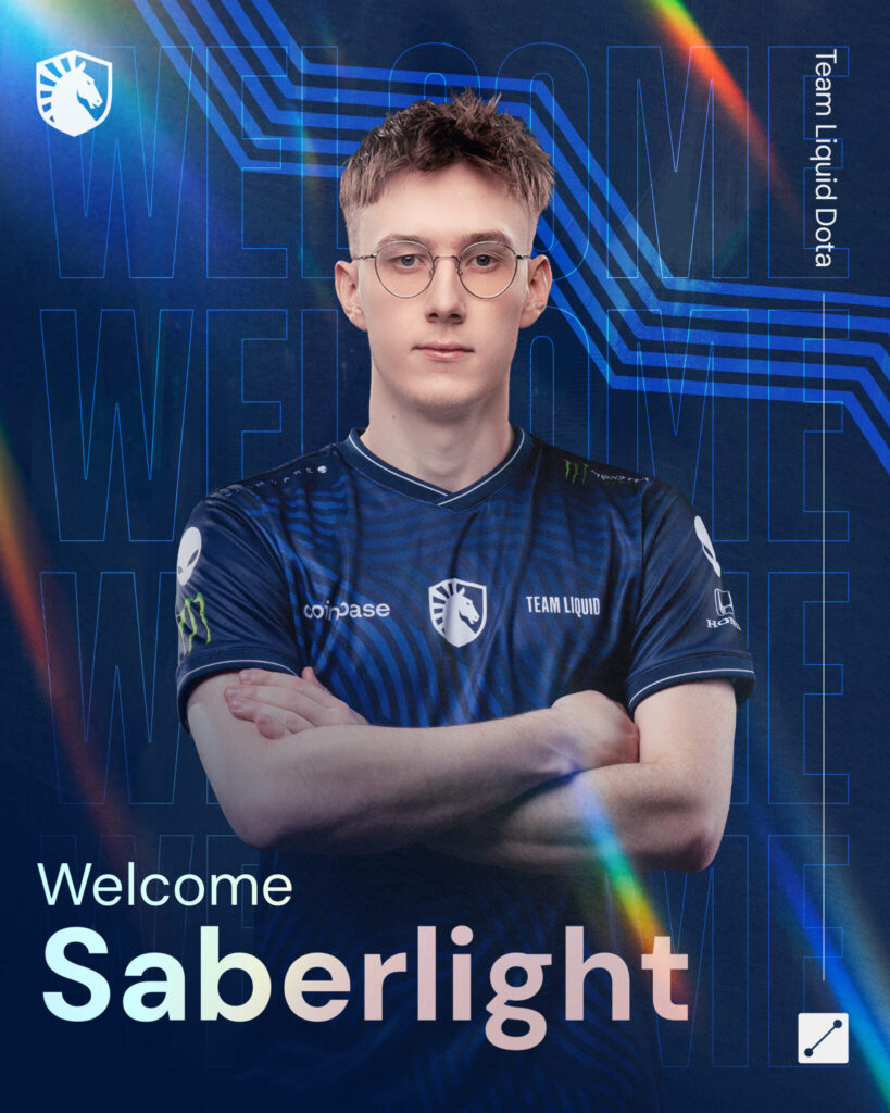 Team Liquid's social media announcement for SabeRLight joining after 33 was transfered to Tundra Esports