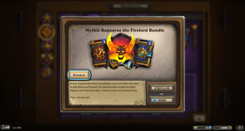 Screenshot of the mythic Ragnaros skin in Hearthstone