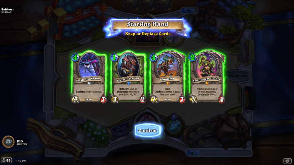 Hearthstone mulligan screenshot