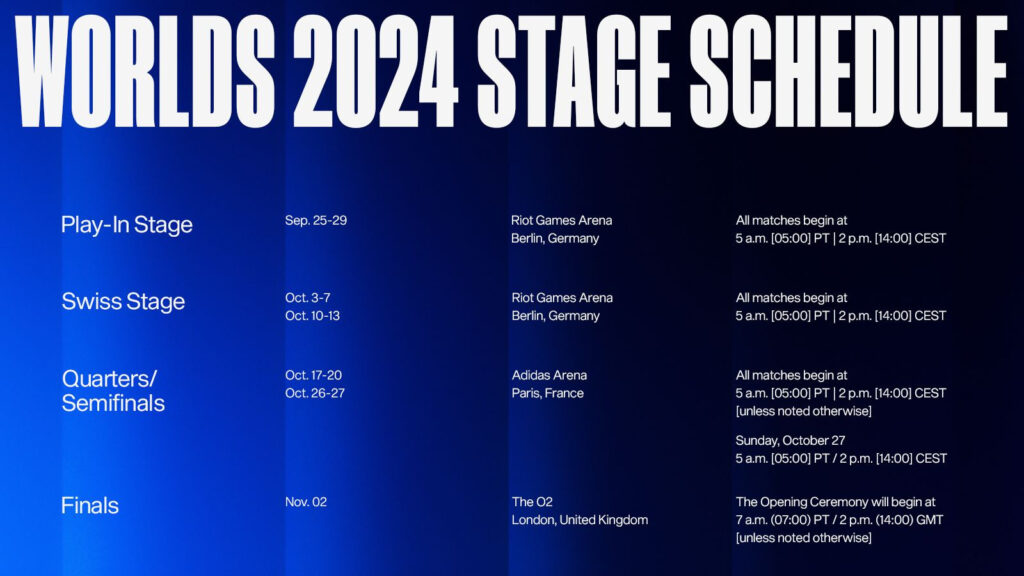 LoL Worlds 2024 broadcast schedule