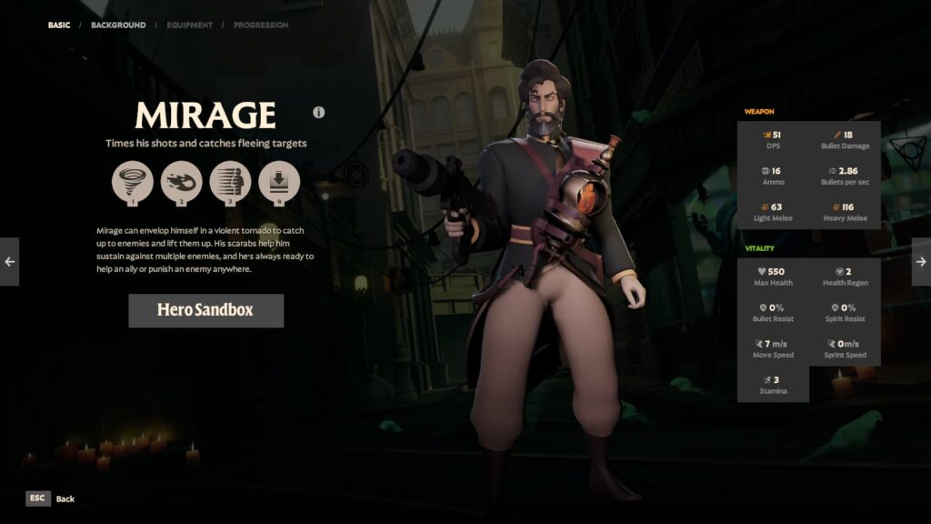 Mirage's info page in Deadlock.