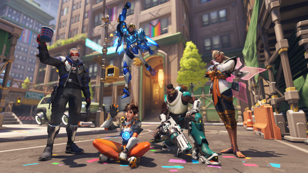 Overwatch 2 screenshot featuring LGBTQIA+ heroes in Midtown