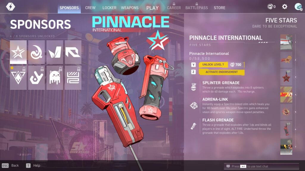 The Pinnacle International sponsor in Spectre Divide.