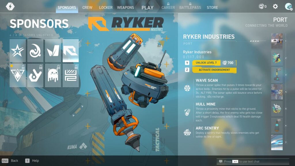 The Ryker Industries sponsor in Spectre Divide.