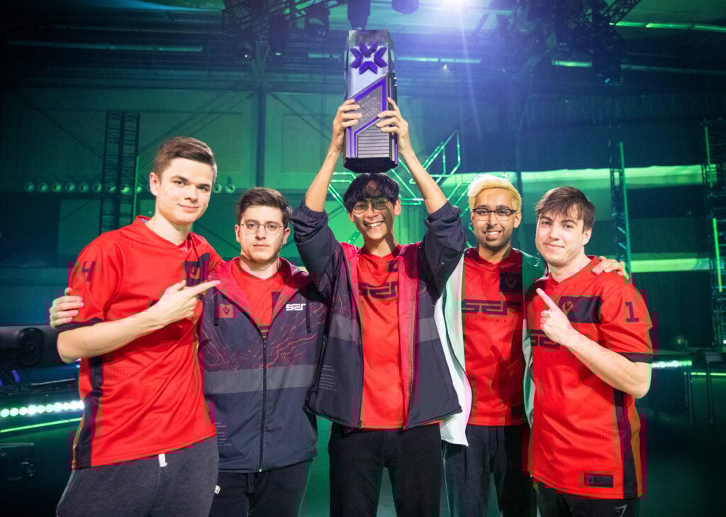 Team Sentinels pose with trophy in hand after victory at the VALORANT Champions Tour 2021: VCT Masters Reykjavík Grand Finals on May 30, 2021 in Reykjavik, Iceland. 