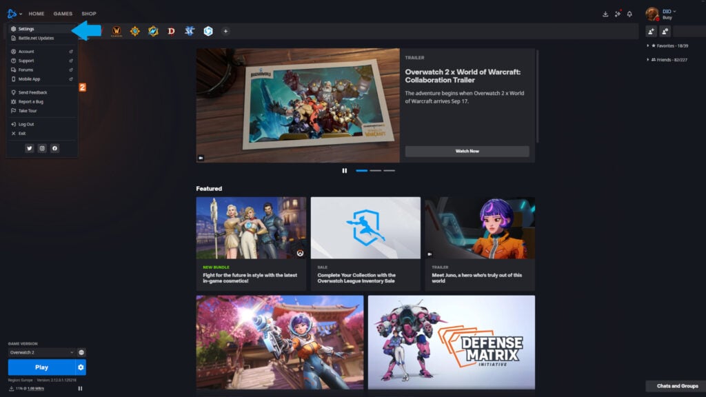 Settings area on the launcher 