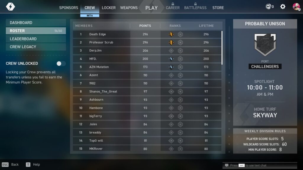 The Crew roster in Spectre Divide.