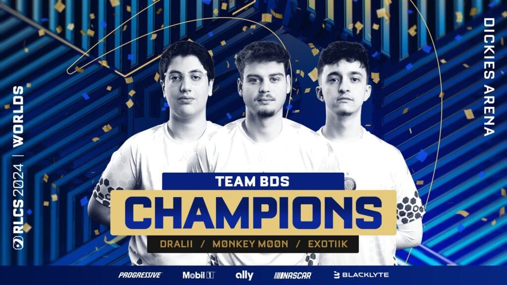 A poster with photos of Rocket League World Champions 2024 - Team BDS