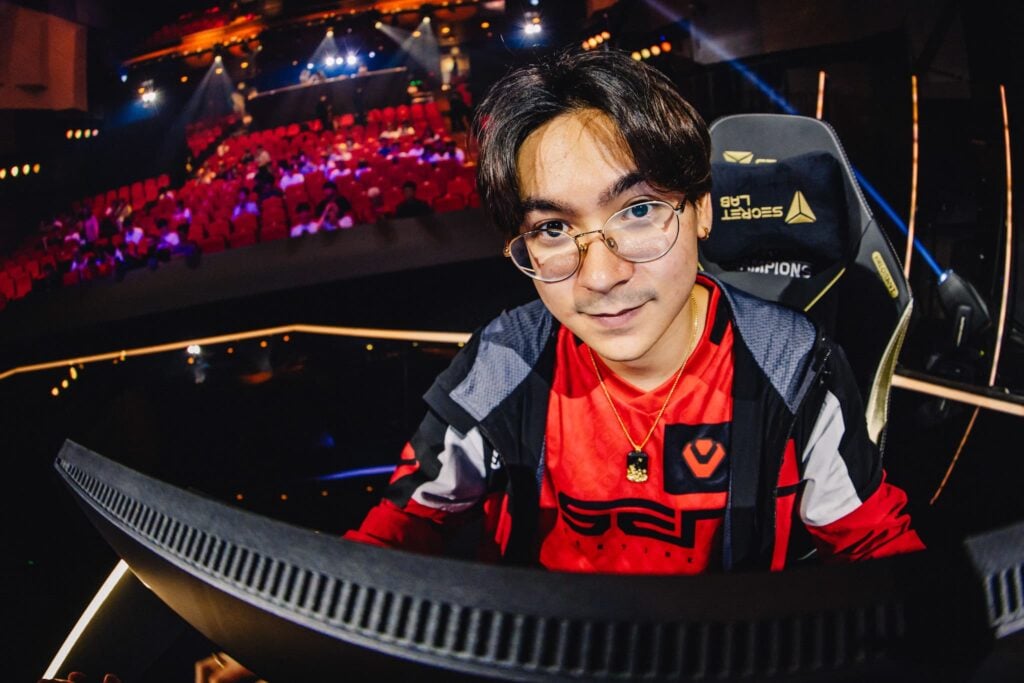 Tyson "TenZ" Ngo of Sentinels is seen on stage at VALORANT Champions Seoul Playoffs Stage at the COEX Shinhan Card Artium on August 14, 2024 in Seoul, Korea. 