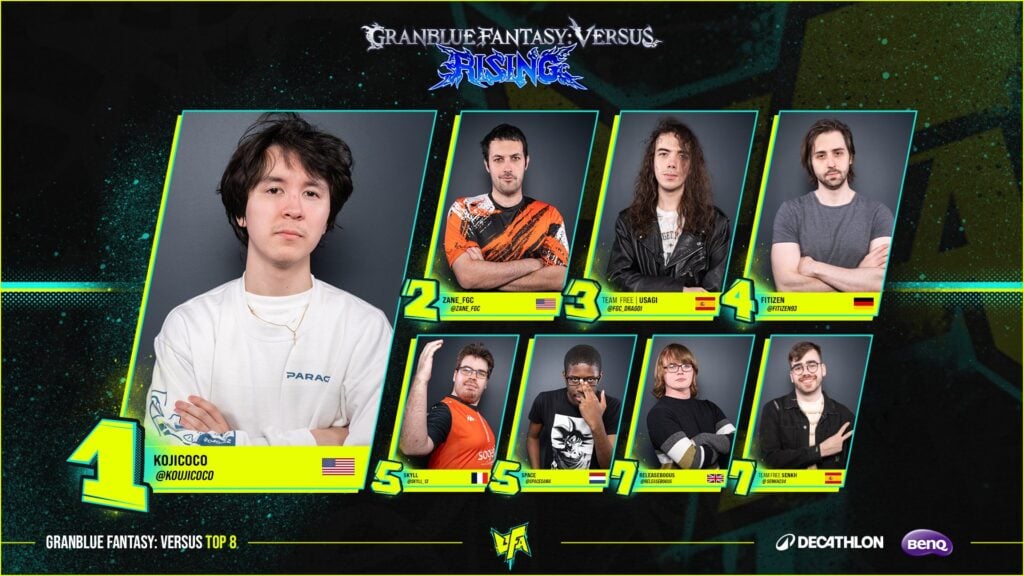 Photos of the top 8 players at the esports event Granblue Fantasy Versus: Rising UFA 2024