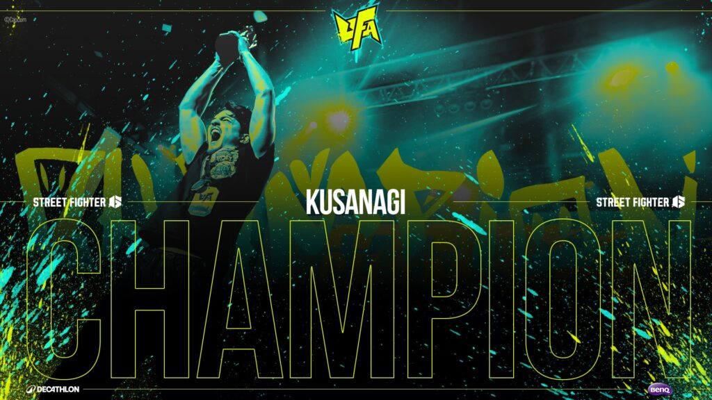 It’s a poster for Kusanagi, the winner of the Street Fighter 6 tournament at UFA 2024