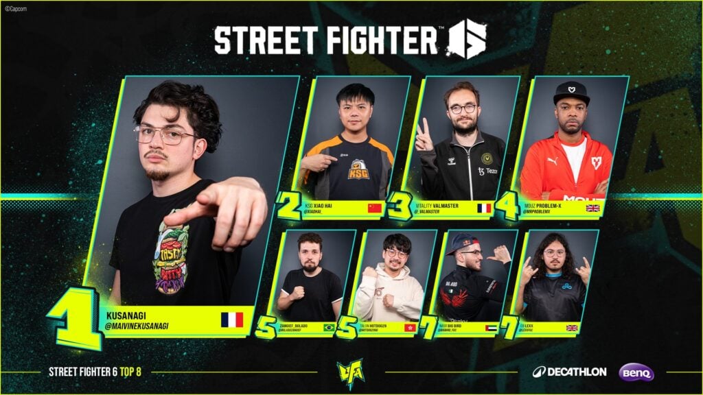 Photos of the top 8 players at the esports event Street Fighter 6 UFA 2024