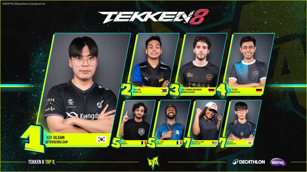Photos of the top 8 players at the esports event TEKKEN 8 UFA 2024