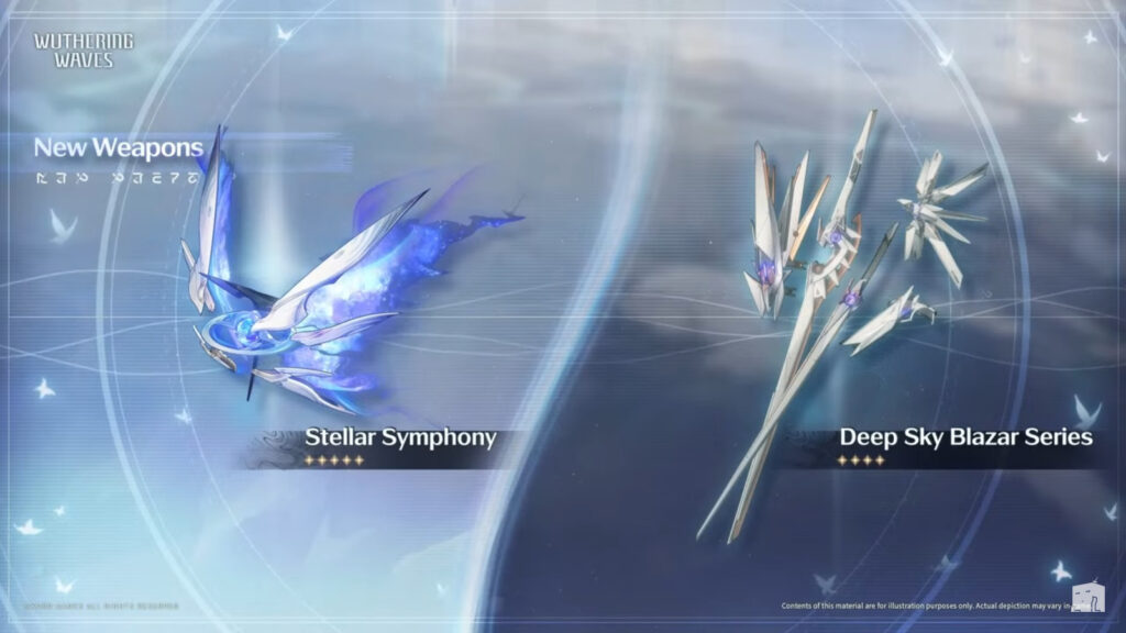 This screenshot from the official stream for Wuthering Waves Version 1.3 shows two new weapons in WuWa 1.3