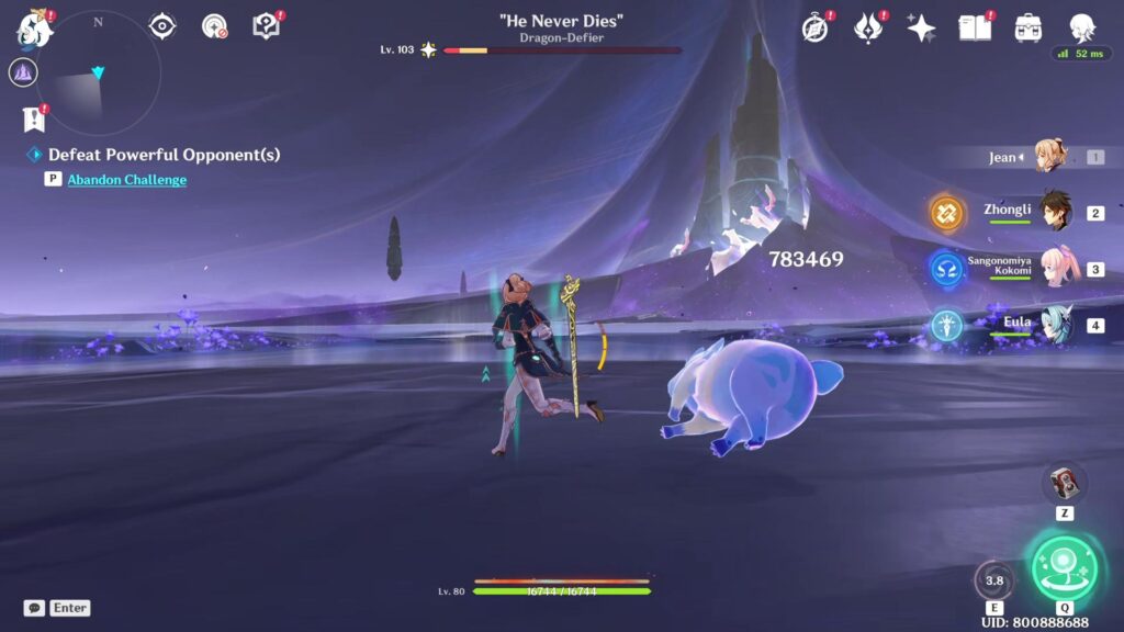 "He Never Dies" fight in Genshin Impact (screenshot via esports.gg)