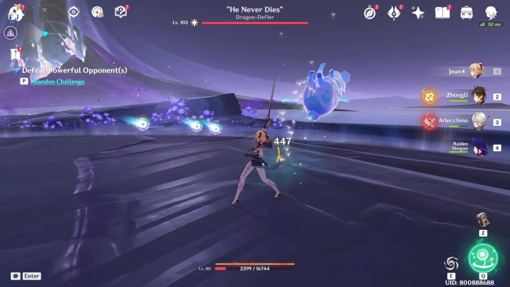 "He Never Dies" fight in Genshin Impact (screenshot via esports.gg)