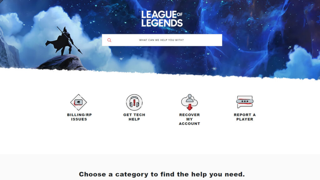 Support page screenshot
