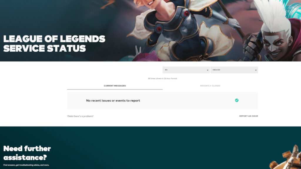 League of Legends server status screenshot