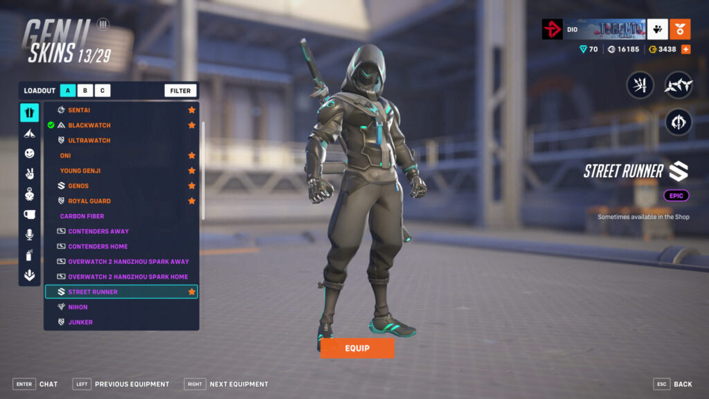 Screenshot of the Street Runner Genji skin