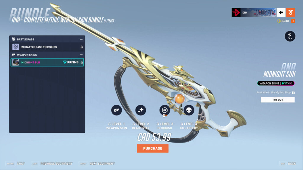 Overwatch 2 Ana Midnight Sun weapon skin