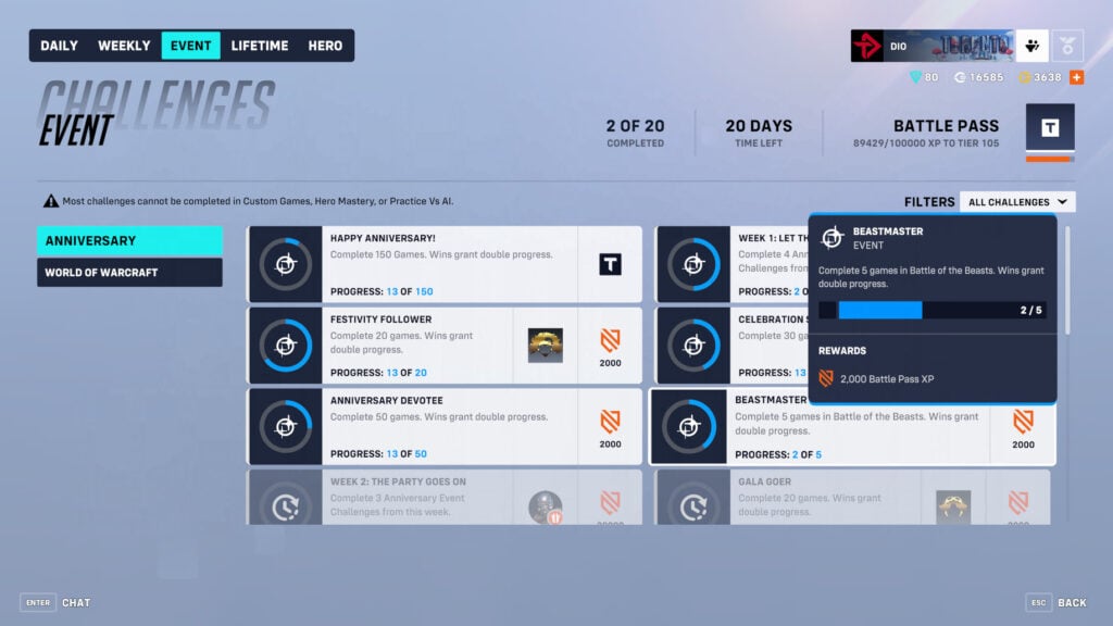 You can play the Battle of the Beasts game mode during the Overwatch 2 2024 Anniversary event 