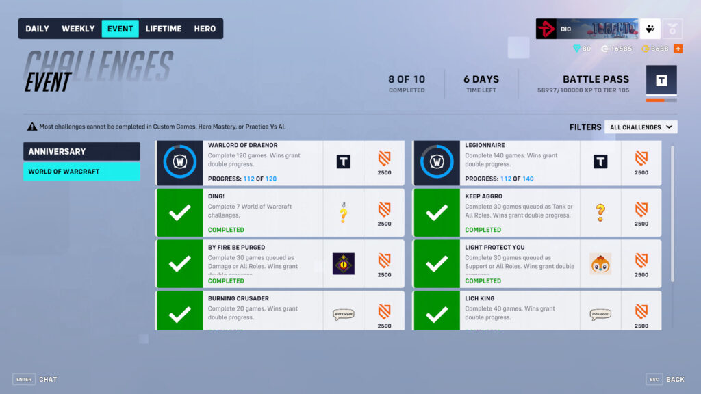 Overwatch 2 World of Warcraft challenges and rewards