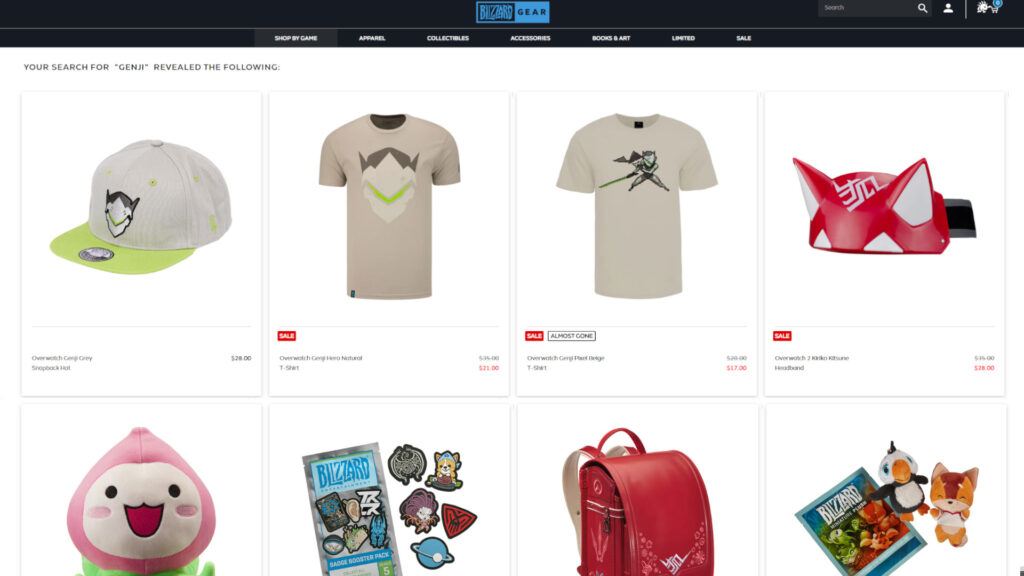 Screenshot of Genji and Overwatch 2 merch 