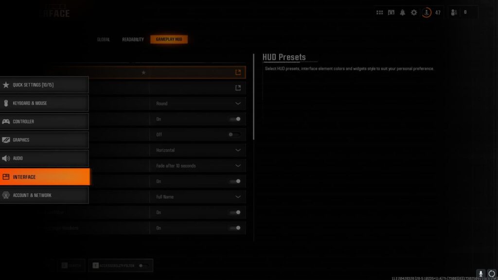 The Interface settings menu in Black Ops 6.