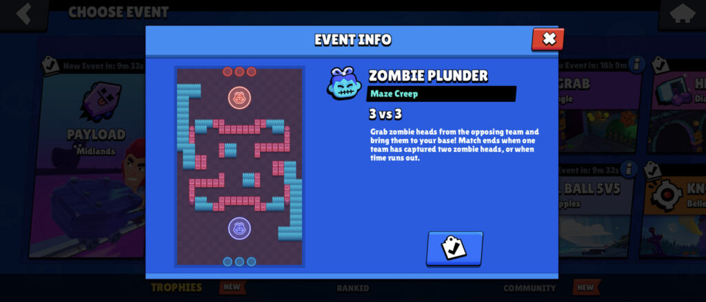 The image shows and explains the Halloween mode in Brawl Stars: Zombie Plunder