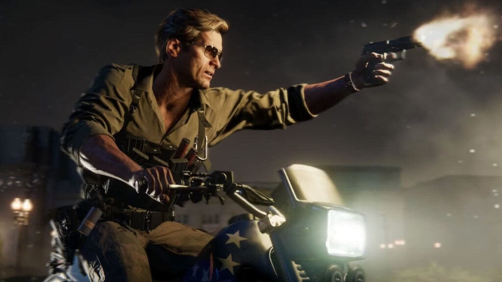 A man shooting a gun on top of a motorcycle in Call of Duty: Black Ops 6
