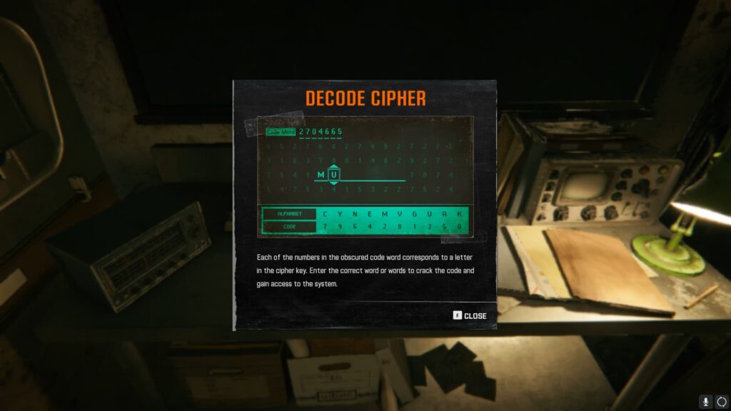 The Decode Cipher tip screen.