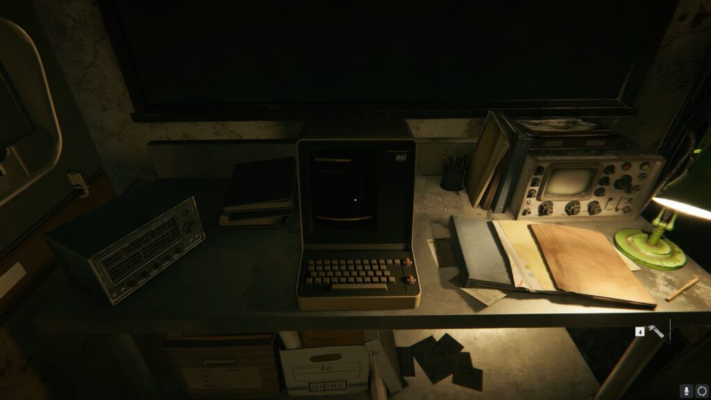 The computer, now unlocked, in the safehouse.