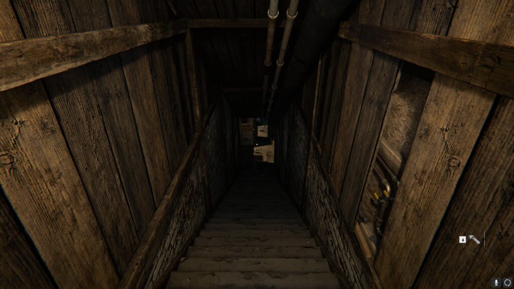 The stairs to the hidden basement area in the safehouse.